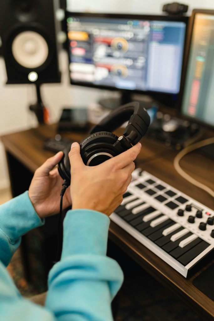 Home studio with acoustic panelling